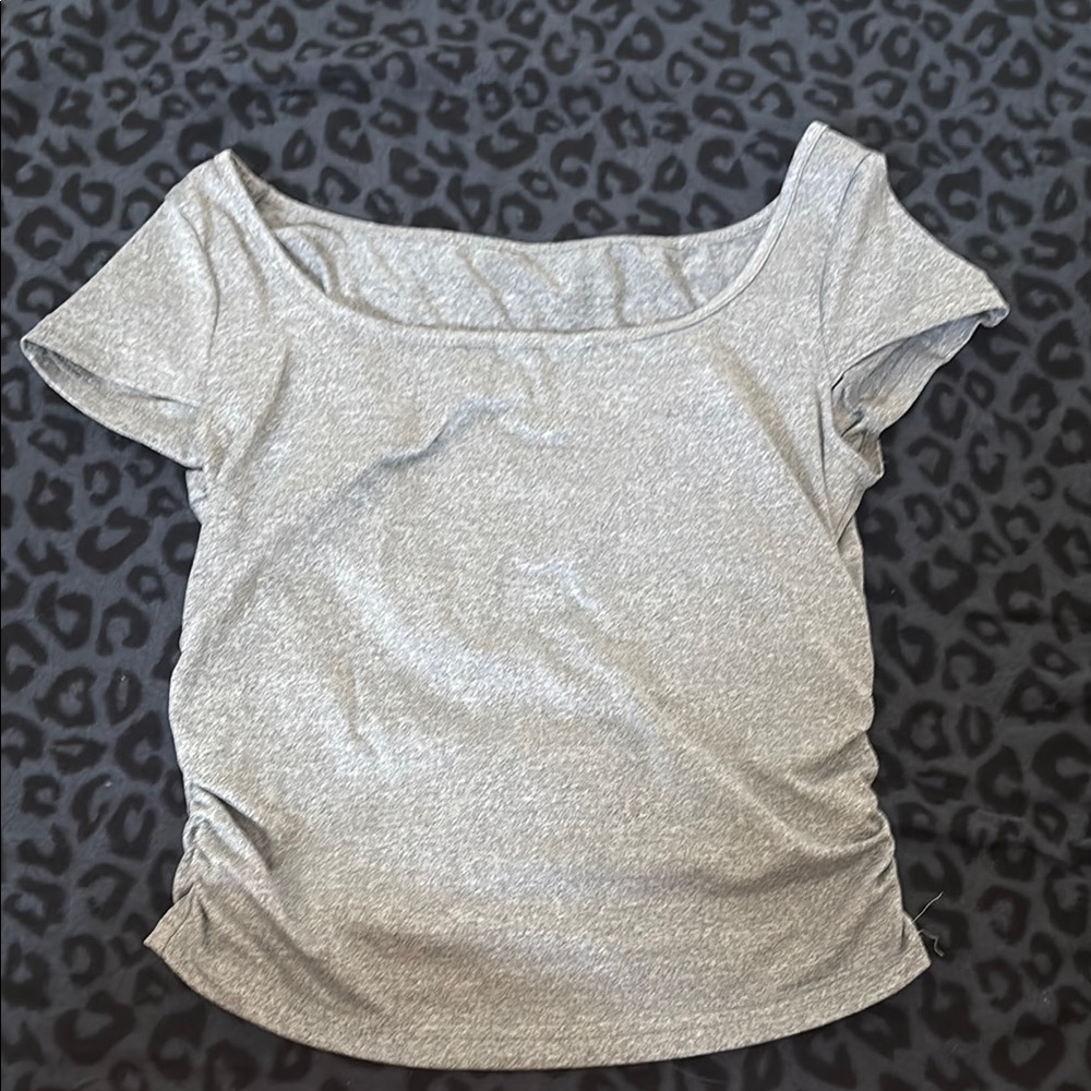 SHEIN Gray Fitted Ruched Short Sleeve Blouse